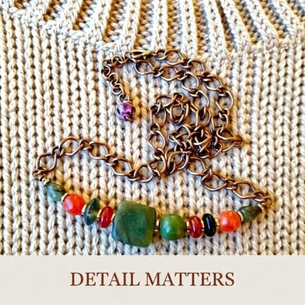 Handmade Asymmetrical Choker! Semi-Precious Stone Beads + Copper! Fall Colors!